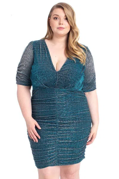 Truedames Ribbed Shimmer Shirring Mini Dress In Blue