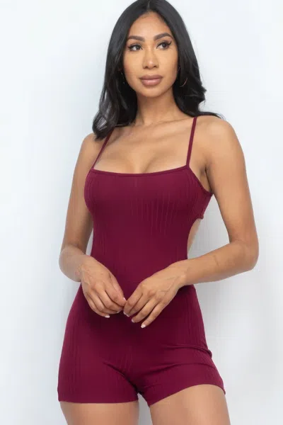 Truedames Ribbed Sleeveless Back Cutout Bodycon Active Romper In White