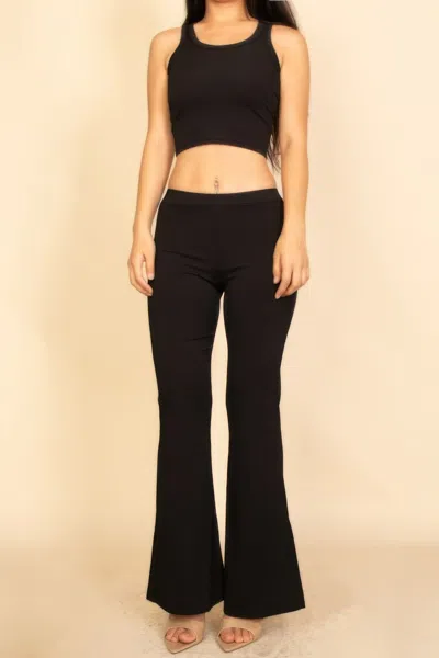 Truedames Ribbed Sleeveless Crop Top & Flared Pants Set In Black