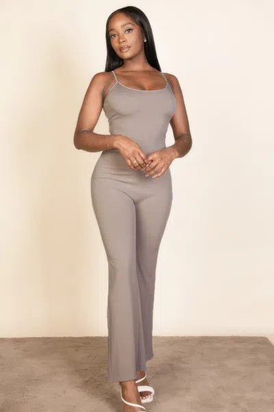Truedames Ribbed Sleeveless Wide Leg Jumpsuit In Beige