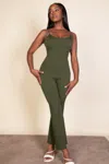 Truedames Ribbed Sleeveless Wide Leg Jumpsuit In Green