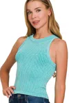 Truedames Ribbed Washed Seamless Tank Top In Blue