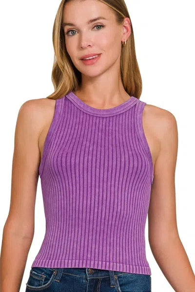 Truedames Ribbed Washed Seamless Tank Top In Purple