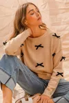 Truedames Ribbon Bow Applique Sweater In Brown