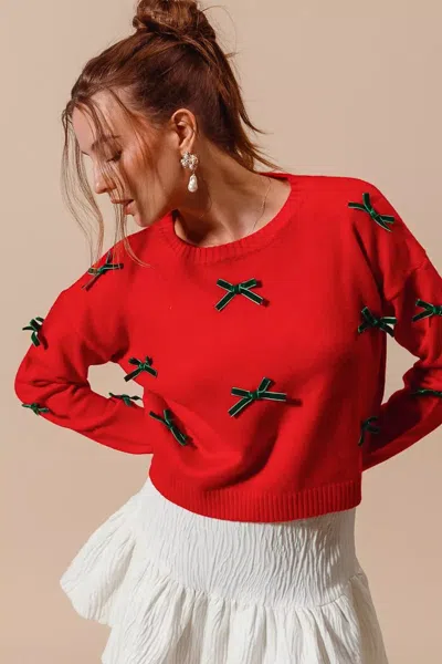 Truedames Ribbon Bow Applique Sweater In Red