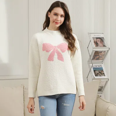 Truedames Ribbon Pointed Crew Neck Sweater In White