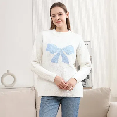 Truedames Ribbon Pointed Crew Neck Sweater In White