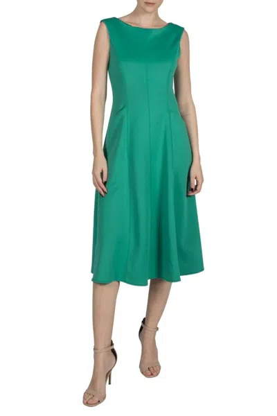 Truedames Rich Green Bateau Neckline Sleeveless Zipper Closure Side Pockets Flared A-line Dress