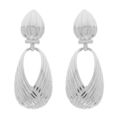 Truedames Ridged Teardrop Post Earrings In Silver
