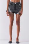 Truedames Ripped High-waist Front Zip-up Raw Hem Detail Distressed Mini Shorts In Black