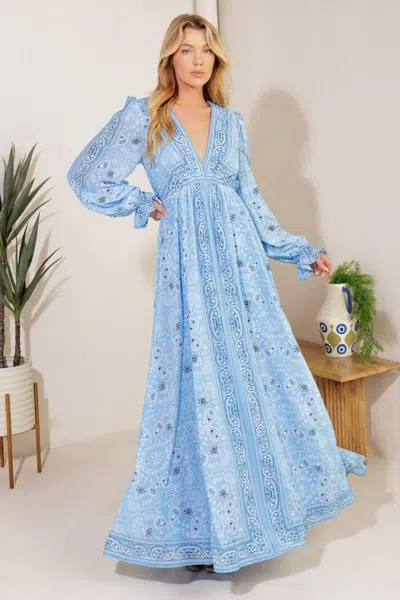 Truedames Ripples Of Time Woven Maxi Dress In Blue