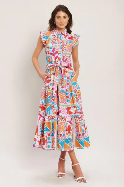 Truedames Riviera Mosaic Woven Midi Dress In Multi
