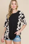 Truedames Rodeo Love Ribbed Animal Contrast Tee In Black