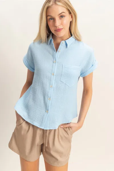 Truedames Rolled Sleeve Button-up Top In Blue