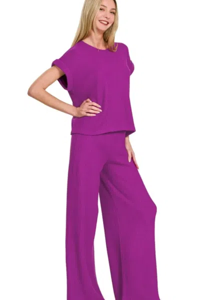 Truedames Rolled Sleeve Top And Pants Sweater Set In Multi