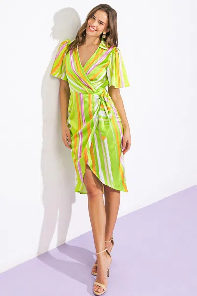 Truedames Romance Dreamer Satin Woven Mini Dress In Green