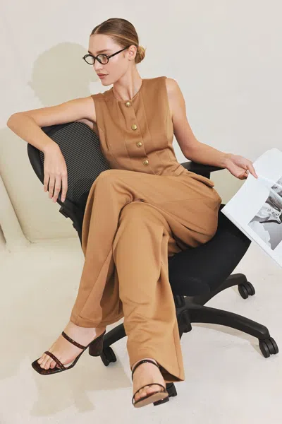 Truedames Romantic Petal Woven Vest In Brown