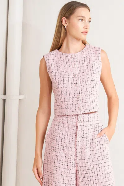 Truedames Rose Edge Ensemble Tweed Vest In Pink