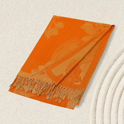 Truedames Rose Floral Pashmina Reversible Scarf Shawl In Orange
