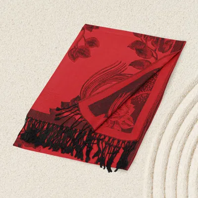Truedames Rose Floral Pashmina Reversible Scarf Shawl In Red