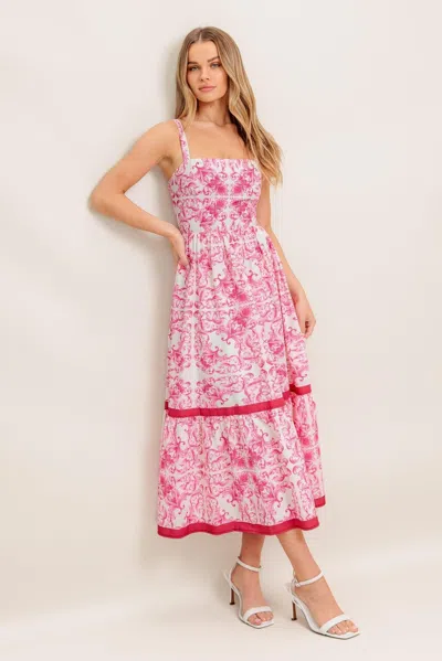Truedames Rose Garden Woven Midi Dress In Pink