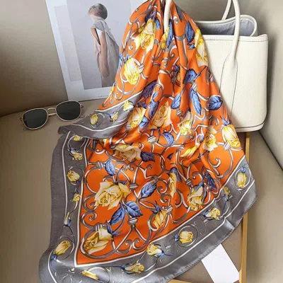 Truedames Rose Vine Ornamental Pattern Print Square Bandana Scarf In Orange