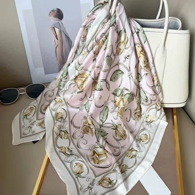 Truedames Rose Vine Ornamental Pattern Print Square Bandana Scarf In Pink