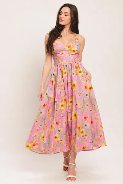 Truedames Rosy Daydream Woven Midi Dress In Pink
