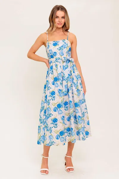 Truedames Rosy Mood Floral Woven Midi Dress In Blue