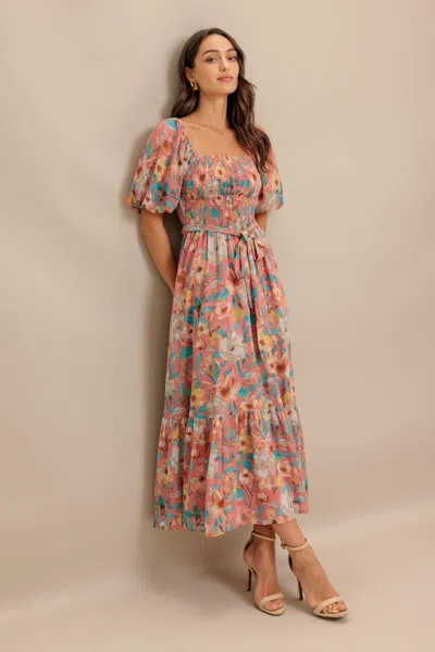 Truedames Rosy Twilight Woven Midi Dress In Multi