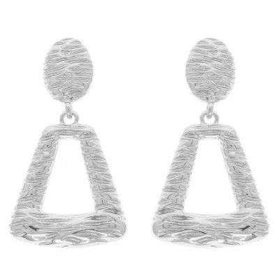 Truedames Rough Finish Door Knocker Post Earrings In Silver