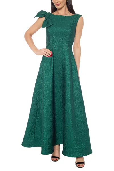 Truedames Round Bateau Neckline With Ribbon On Shoulder V-back Zipper Closure Fitted Bodice A-line Dress In Green