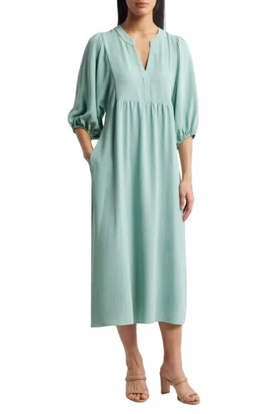 Truedames Round Deep V-neck 3/4 Puff Sleeves Maxi Dress In Green