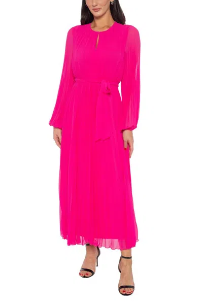 Truedames Round Keyhole Neckline Empire Waist With Tie Pleated Skirt Maxi Dress (plus Size) In Pink