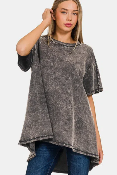 Truedames Round Neck Dropped Shoulder Blouse In Gray