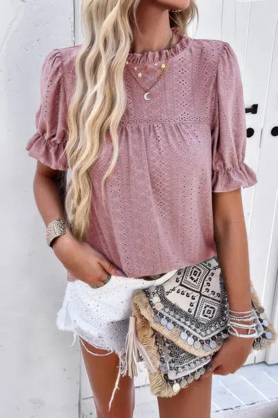 Truedames Round Neck Embroidery Ruffle Sleeve Loose Fit Shirt In Multi