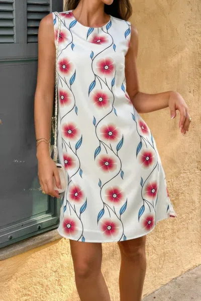Truedames Round Neck Floral Print Sleeveless Loose Dress In Multi