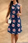 Truedames Round Neck Floral Print Sleeveless Loose Dress In Multi