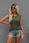 Truedames Round Neck Hollow Shoulder Solid Fit Top In Green