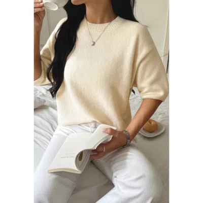Truedames Round Neck Knit Drop Shoulder Loose Sweater In Neutral