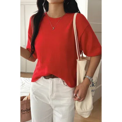Truedames Round Neck Knit Drop Shoulder Loose Sweater In Red