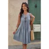 Truedames Round Neck Knot Cut Out Pleated Loose Fit Dress In Gray