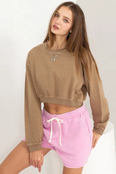 Truedames Round Neck Long Sleeve Cropped Sweatshirt In Multi