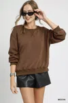 Truedames Round Neck Long Sleeve Fleece Sweatshirt In Brown