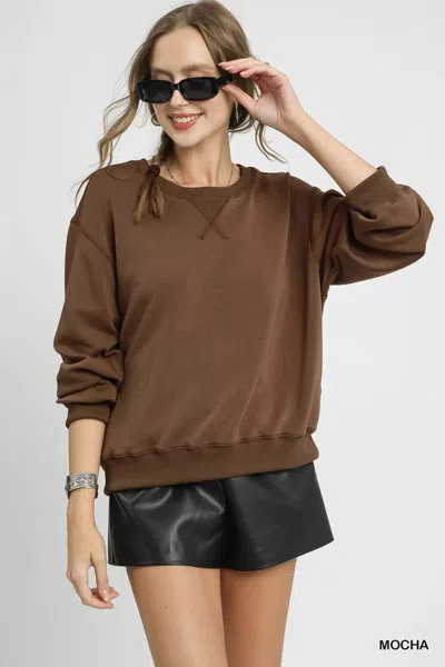 Truedames Round Neck Long Sleeve Fleece Sweatshirt In Brown