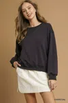 Truedames Round Neck Long Sleeve Fleece Sweatshirt In Pink