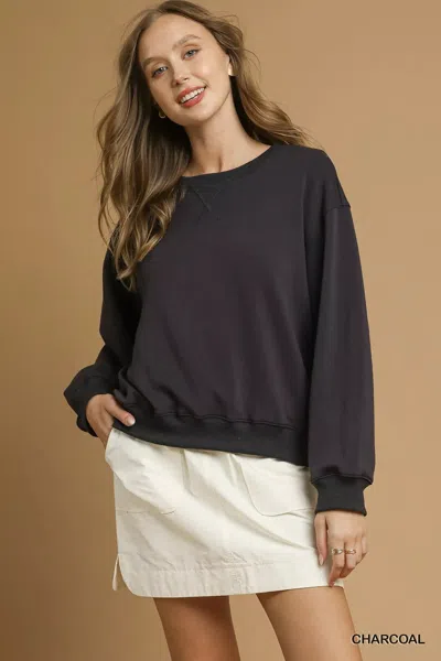 Truedames Round Neck Long Sleeve Fleece Sweatshirt In Pink