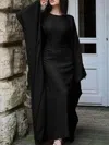 Truedames Round Neck Maxi Dress With Flowing Cape Sleeves In Black