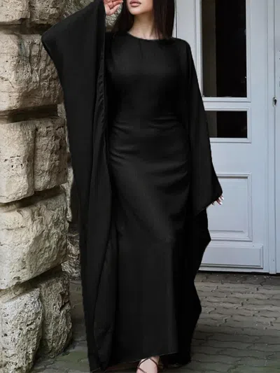 Truedames Round Neck Maxi Dress With Flowing Cape Sleeves In Black