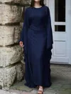Truedames Round Neck Maxi Dress With Flowing Cape Sleeves In Blue